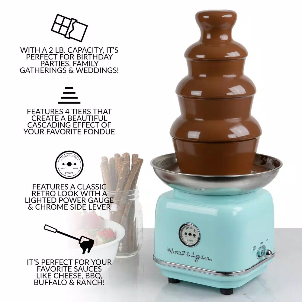 Dessert Makers Nostalgia 4-Tier Aqua Chocolate Fondue Fountain 2 Dessert Makers Nostalgia 4-Tier Aqua Chocolate Fondue Fountain - Image 2