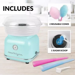 Dessert Makers Nostalgia Retro Aqua Electric Cotton Candy Maker With 2-Reusable Cotton Candy Cones -BergHOFF Shop aqua nostalgia cotton candy machines clcm8aq 76 1000