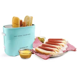 Toasters Nostalgia Retro Series 2-Slice Aqua Long Slot Hot Dog And Bun Toaster With Crumb Tray And Mini Tongs 6 Toasters Nostalgia Retro Series 2-Slice Aqua Long Slot Hot Dog And Bun Toaster With Crumb Tray And Mini Tongs -BergHOFF Shop aqua nostalgia pop up toasters hdt600aq 4f 1000