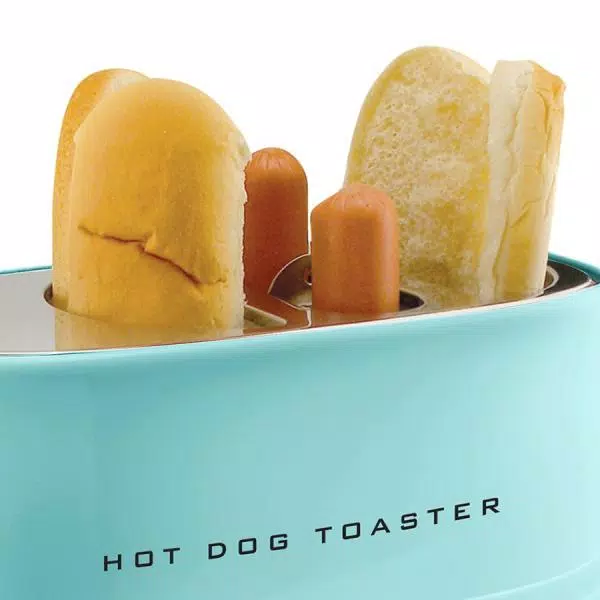 Toasters Nostalgia Retro Series 2-Slice Aqua Long Slot Hot Dog And Bun Toaster With Crumb Tray And Mini Tongs 2 Toasters Nostalgia Retro Series 2-Slice Aqua Long Slot Hot Dog And Bun Toaster With Crumb Tray And Mini Tongs - Image 2