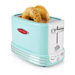 Toasters Nostalgia Retro Series 2-Slice Aqua Wide Slot Bagel Toaster With Crumb Tray And Shade Settings