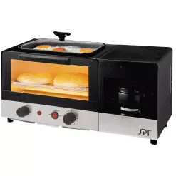 Toasters SPT Breakfast Center 1450 W 2-Slice Black And Stainless Steel Toaster Oven With Griddle And Coffee Maker -BergHOFF Shop black and stainless steel spt toaster ovens bm 1120b 31 1000