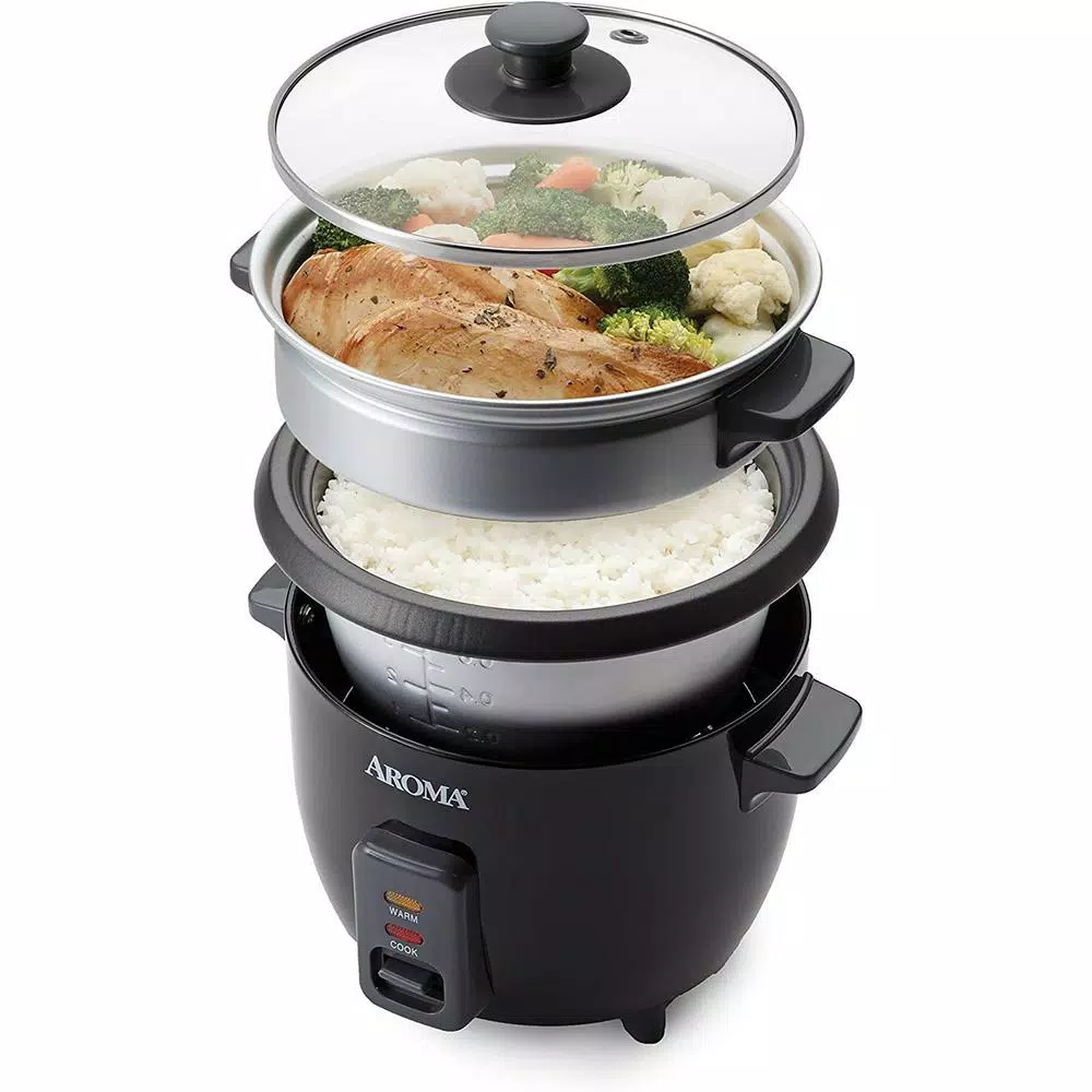 Cookers AROMA 6-Cup Black Rice Cooker With Removable Steam Tray 4 Cookers AROMA 6-Cup Black Rice Cooker With Removable Steam Tray - Image 4