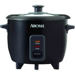 Cookers AROMA 6-Cup Black Rice Cooker With Removable Steam Tray