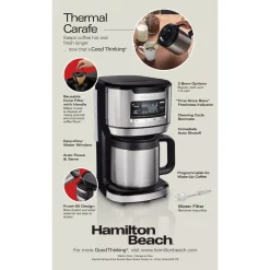 Coffee Makers Hamilton Beach 12-Cup Black Programmable Front-Fill Coffee Maker With Thermal Carafe -BergHOFF Shop black hamilton beach drip coffee makers 46391 1f 1000