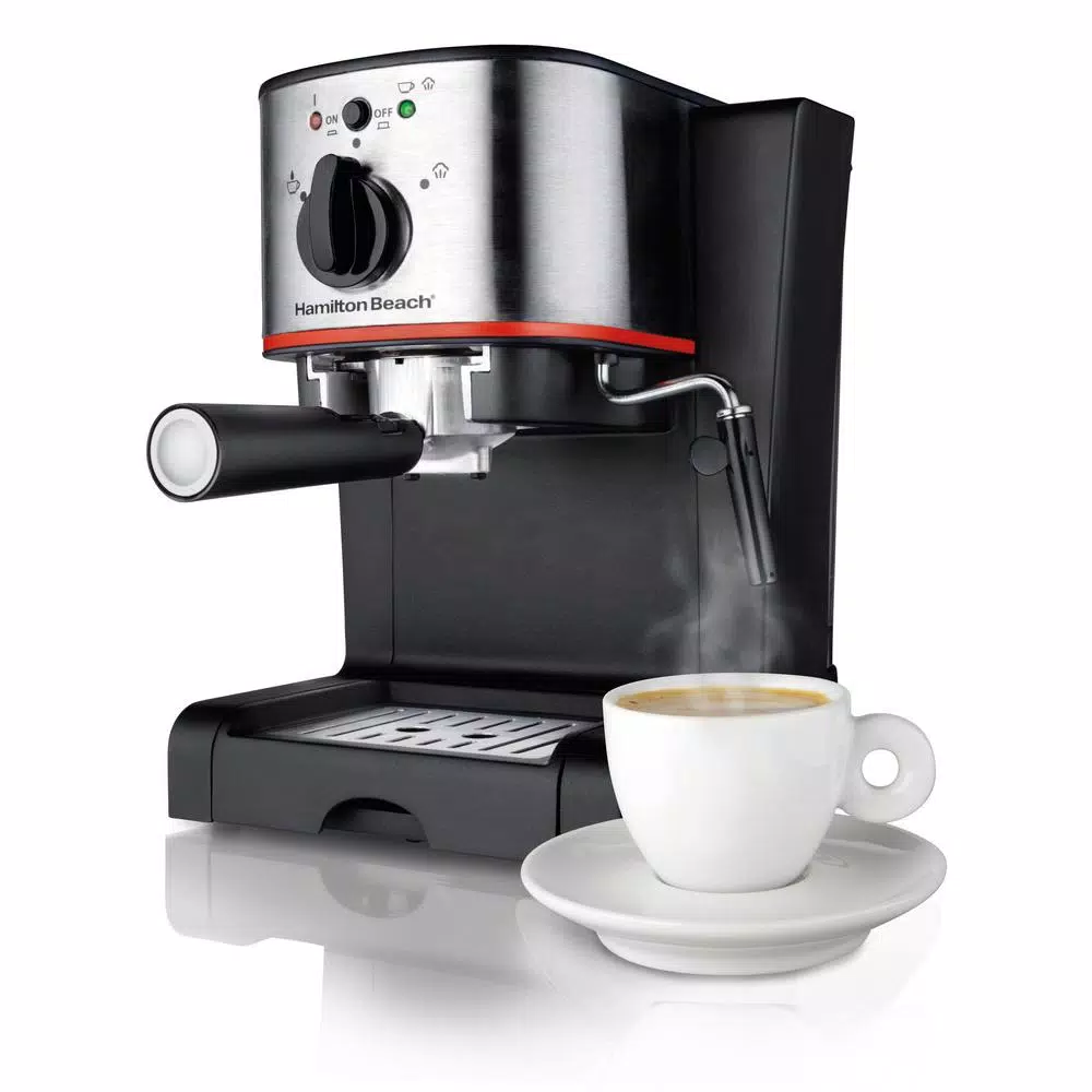 Coffee Makers Hamilton Beach 2-Cup Stainless Steel Automatic Espresso Machine With Milk Frother 1 Coffee Makers Hamilton Beach 2-Cup Stainless Steel Automatic Espresso Machine With Milk Frother
