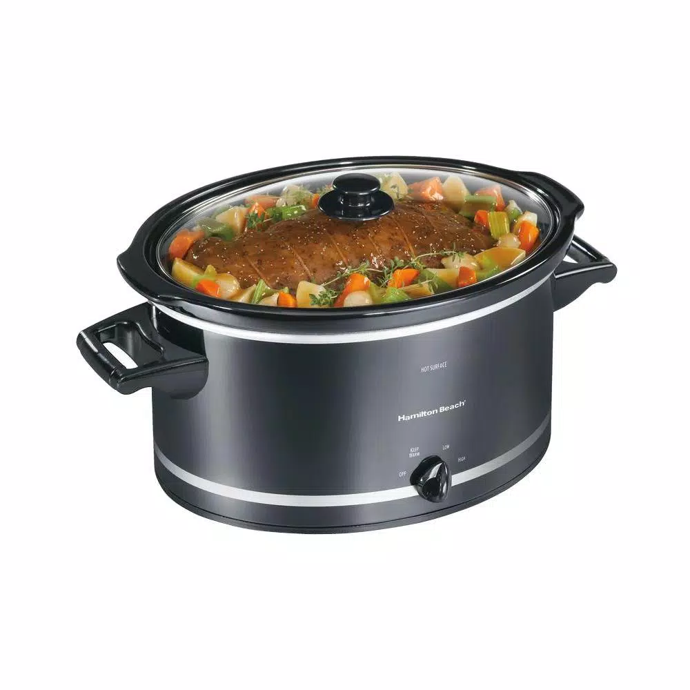 Cookers Hamilton Beach 8 Qt. Black Slow Cooker With Temperature Settings And Glass Lid 1 Cookers Hamilton Beach 8 Qt. Black Slow Cooker With Temperature Settings And Glass Lid