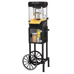 Popcorn Machines Nostalgia 300 W 2.5 Oz. Black Popcorn Cart With 5 Qt. Popcorn Bowl
