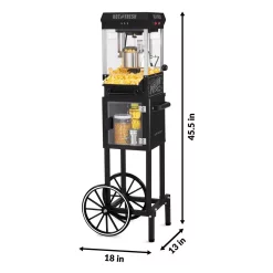 Popcorn Machines Nostalgia 300 W 2.5 Oz. Black Popcorn Cart With 5 Qt. Popcorn Bowl -BergHOFF Shop black nostalgia popcorn machines kpm220ctbk fa 1000