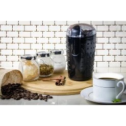 Coffee Makers Ovente 2.5 Oz. Black One-Touch Electric Coffee Grinder With Transparent Easy Open Lid And Stainless Steel Blades -BergHOFF Shop black ovente coffee grinders cg225b 31 1000