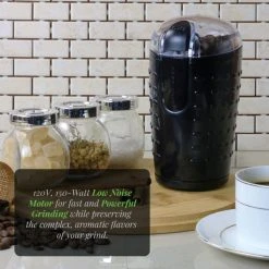 Coffee Makers Ovente 2.5 Oz. Black One-Touch Electric Coffee Grinder With Transparent Easy Open Lid And Stainless Steel Blades -BergHOFF Shop black ovente coffee grinders cg225b d4 1000