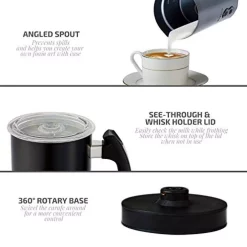 Coffee Makers Ovente 8 Oz. Black Automatic Electric Milk Frother And Steamer Hot Or Cold Froth Functionality Foam Maker And Warmer -BergHOFF Shop black ovente milk frothers fr3608b 1f 1000