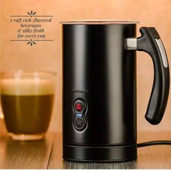 Coffee Makers Ovente 8 Oz. Black Automatic Electric Milk Frother And Steamer Hot Or Cold Froth Functionality Foam Maker And Warmer -BergHOFF Shop black ovente milk frothers fr3608b 31 1000