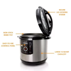 Cookers MegaChef 12 Qt. Black And Silver Electric Pressure Cooker With Automatic Shut-Off And Keep Warm Setting -BergHOFF Shop black silver megachef electric pressure cookers 985110831m 4f 1000