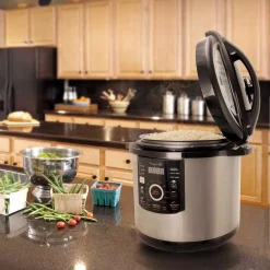 Cookers MegaChef 12 Qt. Black And Silver Electric Pressure Cooker With Automatic Shut-Off And Keep Warm Setting -BergHOFF Shop black silver megachef electric pressure cookers 985110831m fa 1000