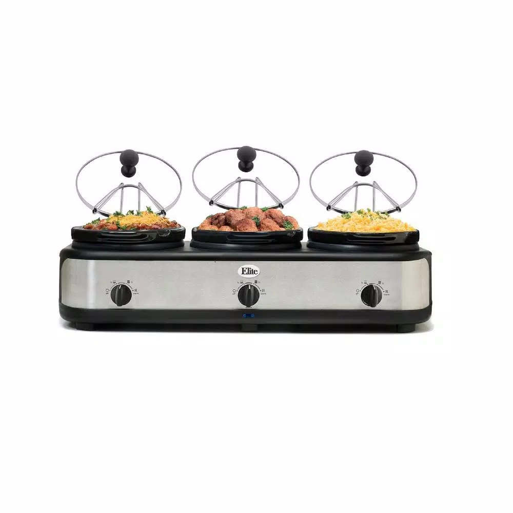 Cookers Elite Platinum 7.5 Qt. Red Slow Cooker With 3 Crocks And Cool-Touch Handles 1 Cookers Elite Platinum 7.5 Qt. Red Slow Cooker With 3 Crocks And Cool-Touch Handles