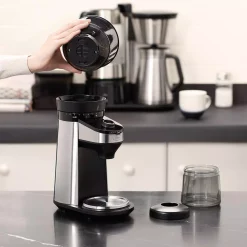 Coffee Makers OXO 12 Oz. Black Stainless Steel Burr Coffee Grinder With Integrated Scale -BergHOFF Shop black stainless steel oxo coffee grinders 8710200 4f 1000