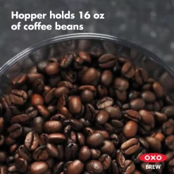 Coffee Makers OXO 12 Oz. Black Stainless Steel Burr Coffee Grinder With Integrated Scale -BergHOFF Shop black stainless steel oxo coffee grinders 8710200 77 1000
