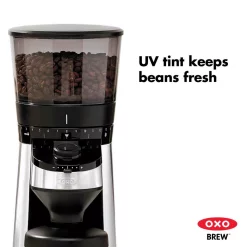 Coffee Makers OXO 12 Oz. Black Stainless Steel Burr Coffee Grinder With Integrated Scale -BergHOFF Shop black stainless steel oxo coffee grinders 8710200 c3 1000