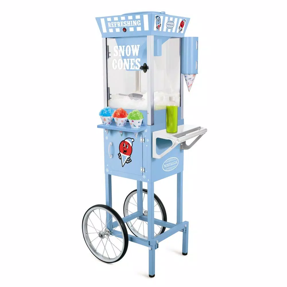 Dessert Makers Nostalgia Vintage 575 Oz. Snow Cone Machine Cart In Blue 1 Dessert Makers Nostalgia Vintage 575 Oz. Snow Cone Machine Cart In Blue