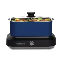 Cookers West Bend 5 Qt. Blue Non-Stick Versatility Slow Cooker With 5-Temperature Settings Includes Travel Lid And Thermal Tote -BergHOFF Shop blue west bend slow cookers 87905b 4f 1000