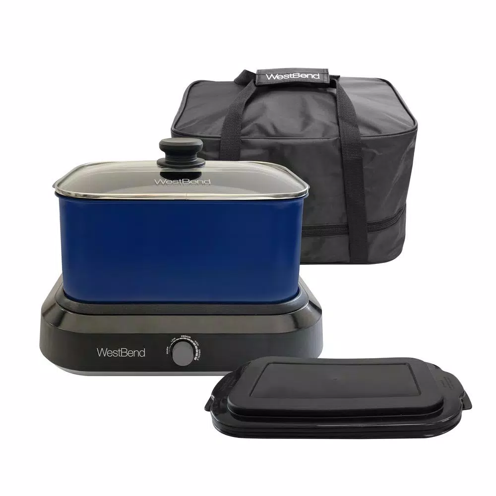 Cookers West Bend 6 Qt. Blue Non-Stick Versatility Slow Cooker With 5-Temperature Settings Includes Travel Lid And Thermal Tote 2 Cookers West Bend 6 Qt. Blue Non-Stick Versatility Slow Cooker With 5-Temperature Settings Includes Travel Lid And Thermal Tote - Image 2