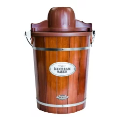 Dessert Makers Nostalgia Vintage 6 Qt. Dark Wood Bucket Electric Ice Cream Maker