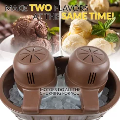 Dessert Makers Nostalgia 4 Qt. In Brown Electric Double Flavor Ice Cream Maker -BergHOFF Shop brown nostalgia ice cream makers icmw200dbl 1f 1000