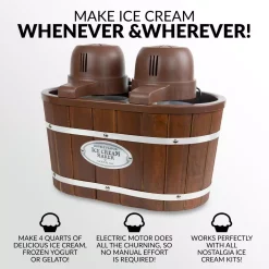 Dessert Makers Nostalgia 4 Qt. In Brown Electric Double Flavor Ice Cream Maker -BergHOFF Shop brown nostalgia ice cream makers icmw200dbl c3 1000