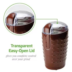 Coffee Makers Ovente 2.5 Oz. Brown One-Touch Electric Coffee Grinder With Transparent Easy Open Lid And Stainless Steel Blades 16 Coffee Makers Ovente 2.5 Oz. Brown One-Touch Electric Coffee Grinder With Transparent Easy Open Lid And Stainless Steel Blades -BergHOFF Shop brown ovente coffee grinders cg225br 44 1000