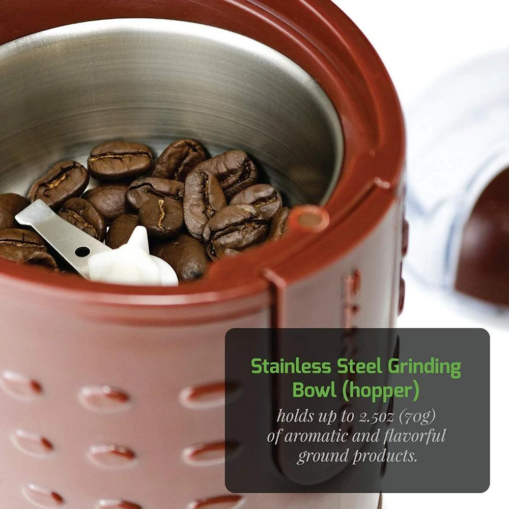 Coffee Makers Ovente 2.5 Oz. Brown One-Touch Electric Coffee Grinder With Transparent Easy Open Lid And Stainless Steel Blades 3 Coffee Makers Ovente 2.5 Oz. Brown One-Touch Electric Coffee Grinder With Transparent Easy Open Lid And Stainless Steel Blades - Image 3