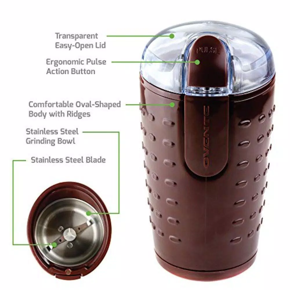 Coffee Makers Ovente 2.5 Oz. Brown One-Touch Electric Coffee Grinder With Transparent Easy Open Lid And Stainless Steel Blades 4 Coffee Makers Ovente 2.5 Oz. Brown One-Touch Electric Coffee Grinder With Transparent Easy Open Lid And Stainless Steel Blades - Image 4