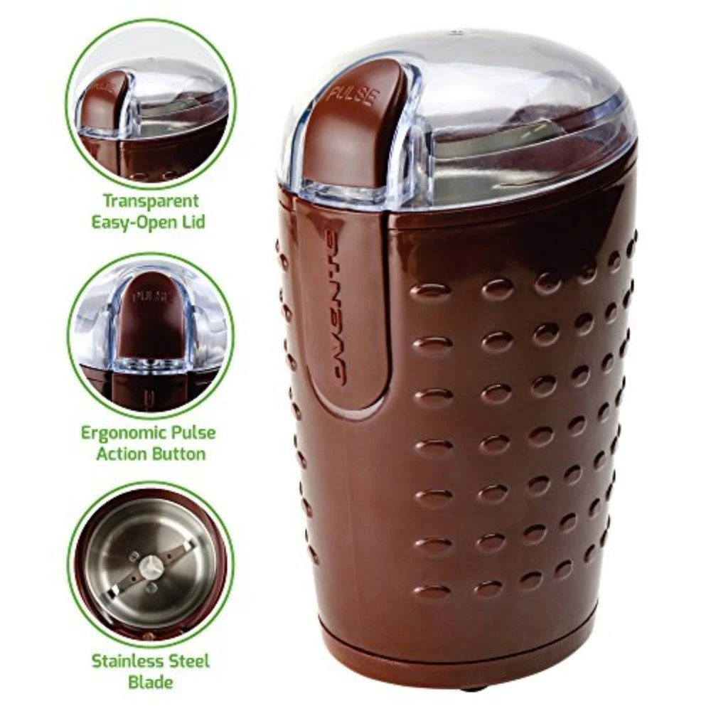Coffee Makers Ovente 2.5 Oz. Brown One-Touch Electric Coffee Grinder With Transparent Easy Open Lid And Stainless Steel Blades 2 Coffee Makers Ovente 2.5 Oz. Brown One-Touch Electric Coffee Grinder With Transparent Easy Open Lid And Stainless Steel Blades - Image 2