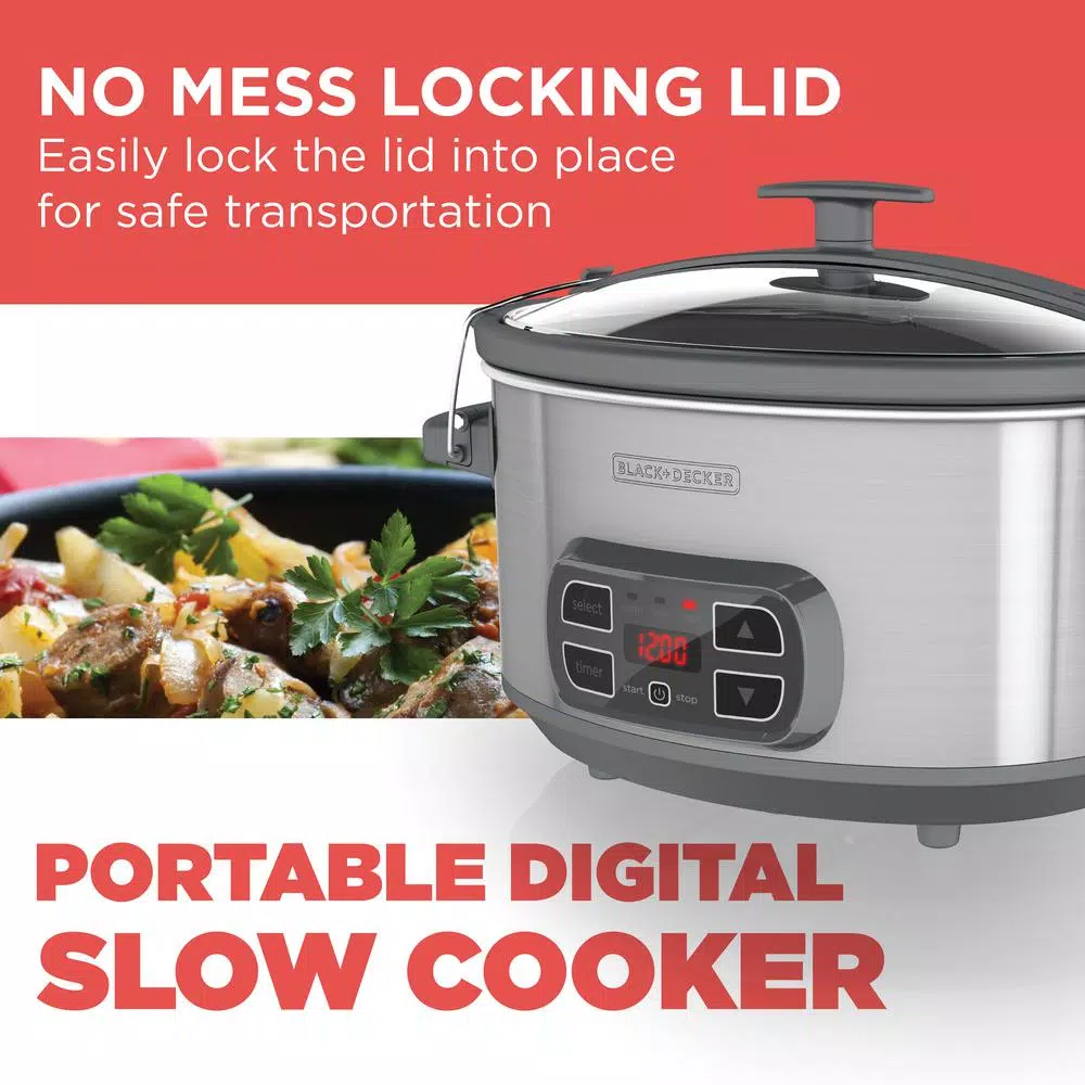 Cookers BLACK+DECKER 7 Qt. Brushed Stainless Steel Programmable Slow Cooker 5 Cookers BLACK+DECKER 7 Qt. Brushed Stainless Steel Programmable Slow Cooker - Image 5