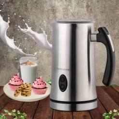 Coffee Makers Ovente 1.25-Cup Chrome Electric Double Wall Stainless Steel Milk Frother, Frothing & Heating Whisks, Espresso Machine Latte -BergHOFF Shop chrome ovente espresso machines fr4810ch 31 1000