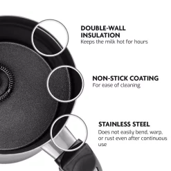 Coffee Makers Ovente 1.25-Cup Chrome Electric Double Wall Stainless Steel Milk Frother, Frothing & Heating Whisks, Espresso Machine Latte -BergHOFF Shop chrome ovente espresso machines fr4810ch 44 1000