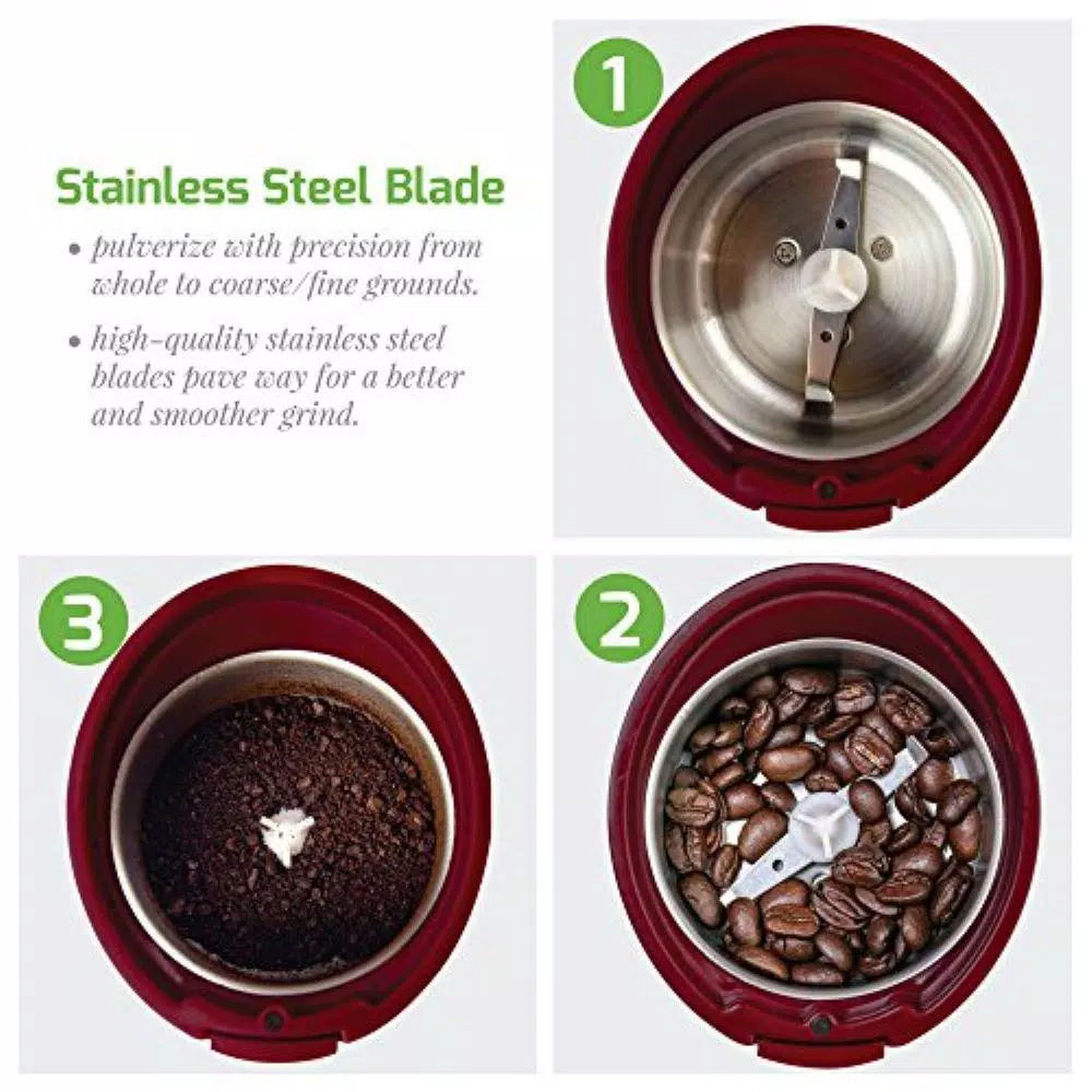 Coffee Makers Ovente 2.5 Oz. Maroon One-Touch Electric Coffee Grinder With Transparent Easy Open Lid And Stainless Steel Blades 4 Coffee Makers Ovente 2.5 Oz. Maroon One-Touch Electric Coffee Grinder With Transparent Easy Open Lid And Stainless Steel Blades - Image 4