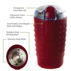 Coffee Makers Ovente 2.5 Oz. Maroon One-Touch Electric Coffee Grinder With Transparent Easy Open Lid And Stainless Steel Blades 12 Coffee Makers Ovente 2.5 Oz. Maroon One-Touch Electric Coffee Grinder With Transparent Easy Open Lid And Stainless Steel Blades -BergHOFF Shop maroon ovente coffee grinders cg225m c3 1000