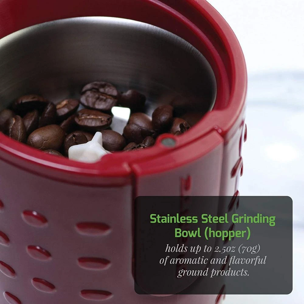 Coffee Makers Ovente 2.5 Oz. Maroon One-Touch Electric Coffee Grinder With Transparent Easy Open Lid And Stainless Steel Blades 9 Coffee Makers Ovente 2.5 Oz. Maroon One-Touch Electric Coffee Grinder With Transparent Easy Open Lid And Stainless Steel Blades - Image 9