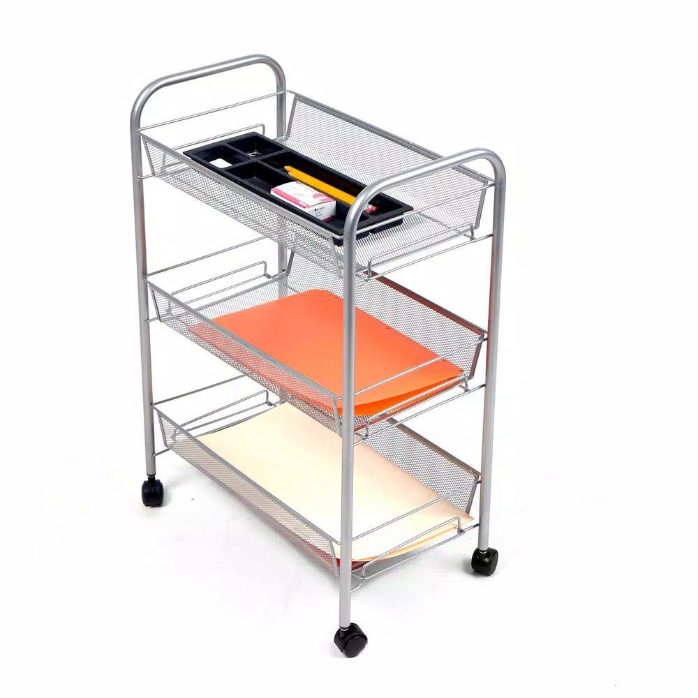 Coffee Makers Mind Reader Roll 3-Shelf Rolling Silver Metal Mesh Coffee Cart 3 Coffee Makers Mind Reader Roll 3-Shelf Rolling Silver Metal Mesh Coffee Cart - Image 3