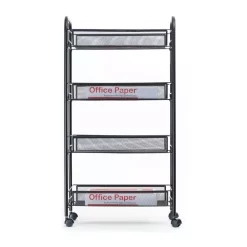 Coffee Makers Mind Reader Roll 4-Shelf Rolling Black Metal Mesh Coffee Cart -BergHOFF Shop mind reader coffee accessories 4tocart blk 1f 1000