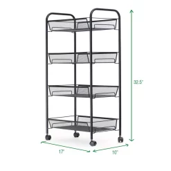 Coffee Makers Mind Reader Roll 4-Shelf Rolling Black Metal Mesh Coffee Cart -BergHOFF Shop mind reader coffee accessories 4tocart blk fa 1000