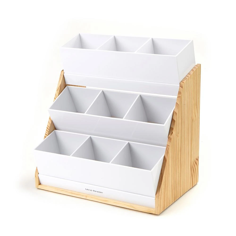Coffee Makers Mind Reader 9-Compartment White Condiment Organizer With Wood Base 1 Coffee Makers Mind Reader 9-Compartment White Condiment Organizer With Wood Base