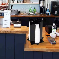 Coffee Makers Mind Reader 4-Compartment Black Acrylic Rotating Cup Dispenser And Lid Dispenser -BergHOFF Shop mind reader coffee accessories cupdispacr blk 1f 1000