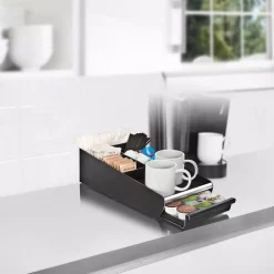 Coffee Makers Mind Reader Vesta Coffee 18-Capacity Condiment Organizer With K-Cup Storage Drawer -BergHOFF Shop mind reader coffee accessories org01 blk 1f 1000