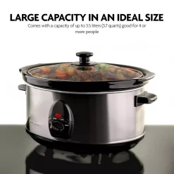 Cookers Ovente 3.7 Qt. Stainless Steel Electric Slow Cooker With Heat-Tempered Glass Lid, Adjustable Temperature Control, (SLO35ABR) 12 Cookers Ovente 3.7 Qt. Stainless Steel Electric Slow Cooker With Heat-Tempered Glass Lid, Adjustable Temperature Control, (SLO35ABR) -BergHOFF Shop nickel brushed ovente slow cookers slo35abr 44 1000
