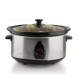 Cookers Ovente 3.7 Qt. Stainless Steel Electric Slow Cooker With Heat-Tempered Glass Lid, Adjustable Temperature Control, (SLO35ABR)