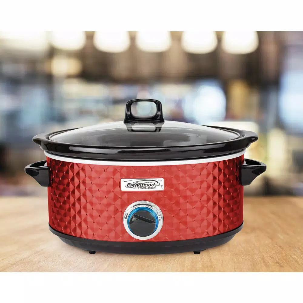 Cookers Brentwood Appliances Diamond 7 Qt. Red Slow Cooker With Tempered Glass Lid 5 Cookers Brentwood Appliances Diamond 7 Qt. Red Slow Cooker With Tempered Glass Lid - Image 5