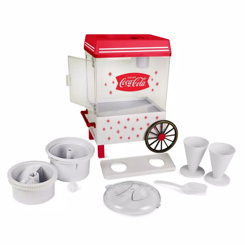 Dessert Makers Nostalgia 160 Oz. Coca-Cola Red Snow Cone Machine With Reusable Cones 1 Dessert Makers Nostalgia 160 Oz. Coca-Cola Red Snow Cone Machine With Reusable Cones