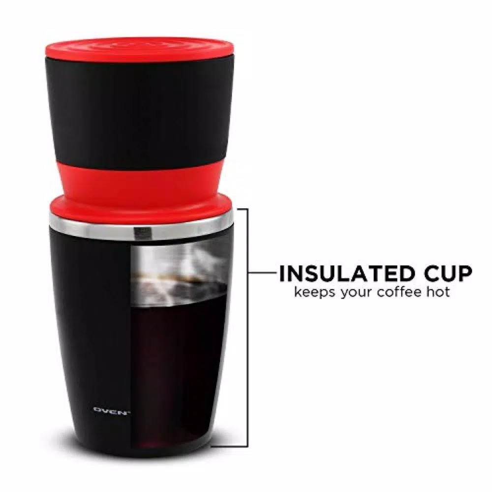 Coffee Makers Ovente Single Serve Red Coffee Grinder, French Press, 2-in-1 Carafe Coffee Maker Machine, With Insulated Cup 4 Coffee Makers Ovente Single Serve Red Coffee Grinder, French Press, 2-in-1 Carafe Coffee Maker Machine, With Insulated Cup - Image 4